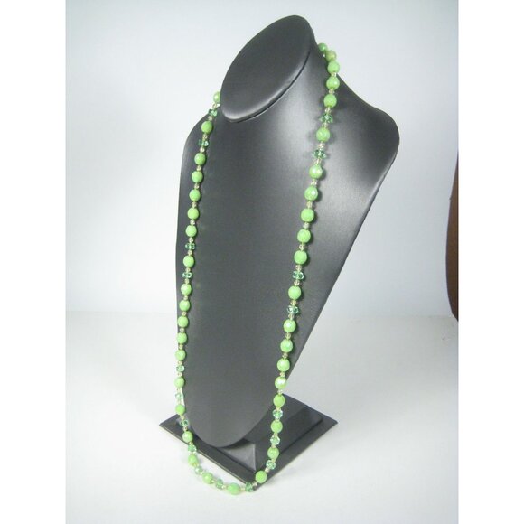Vintage Green Beaded Necklace Faceted Glass Crystal Beads 36 Inch 1930 1940 - Picture 5 of 8